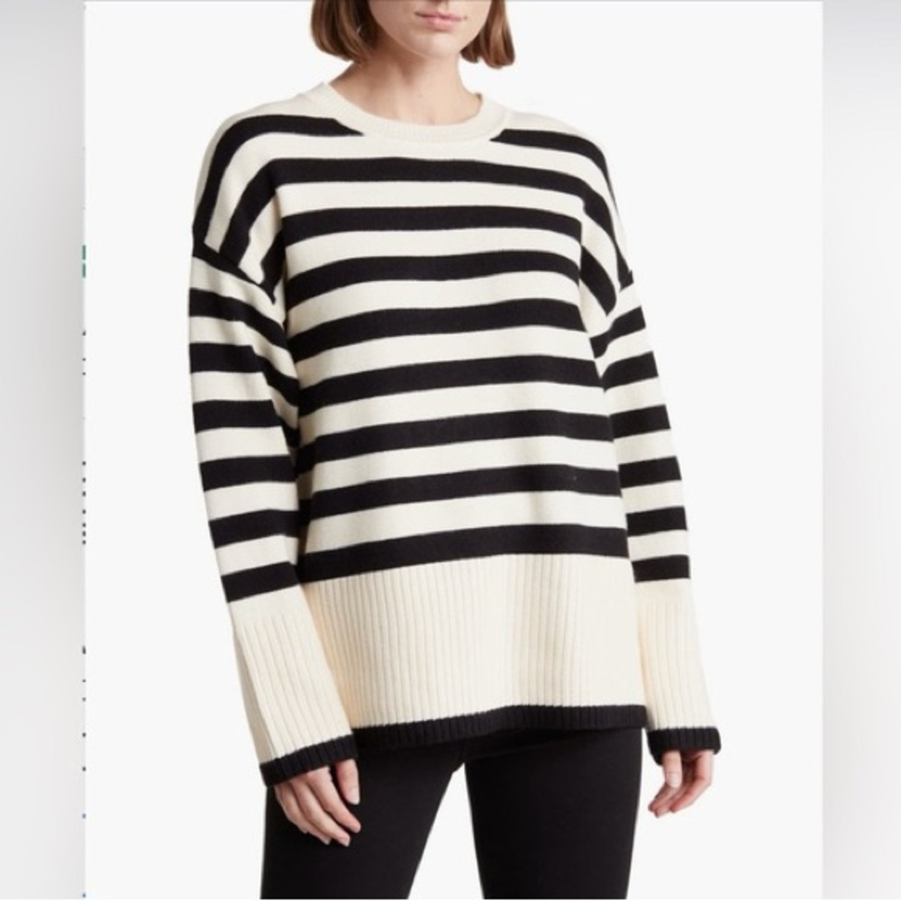 INDUSTRY REPUBLIC CLOTHING Stripe Crewneck Sweater XL Extra Large IVORY/ BLACK
